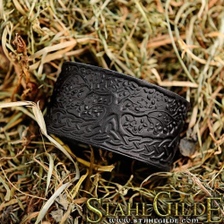 Leather Bracelet Cuff Wristband Yggdrasil World Tree Celtic Knotwork Vikings Nordic Talisman Amulet Carving Leather